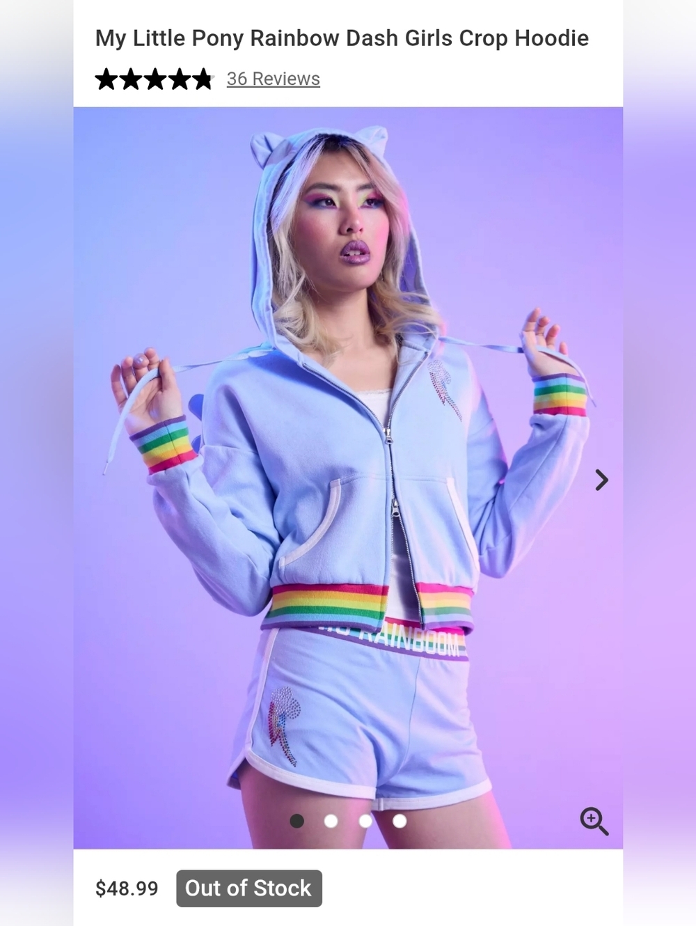Hot Topic - MLP Rainbow Dash Double-zipper Cropped Hoodie with Rainbow Trim 3X